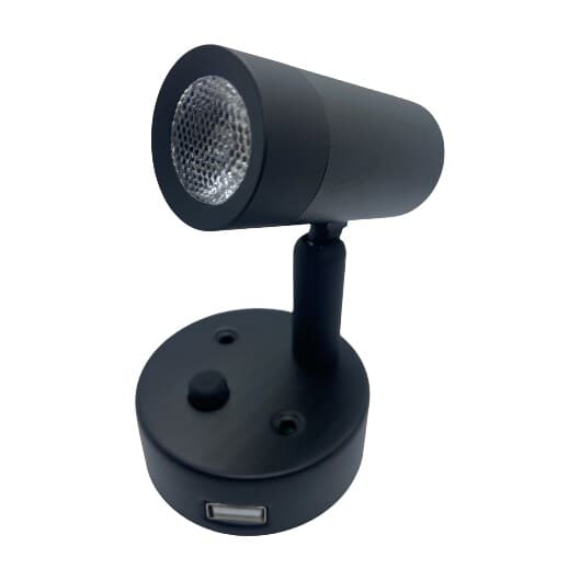 Kinkiet czarny cylinder z USB