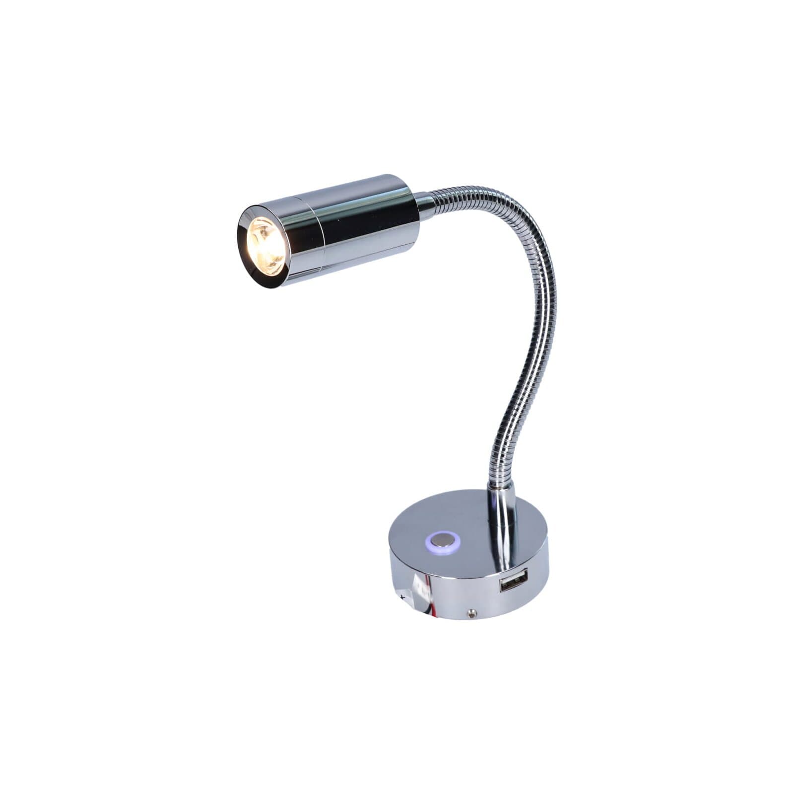 Lampka gooseneck chrom 30 cm z przyciskiem